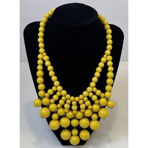 Bold Yellow Statement Necklace Multi-Layer Beaded Bib Fashion Jewelry 20"